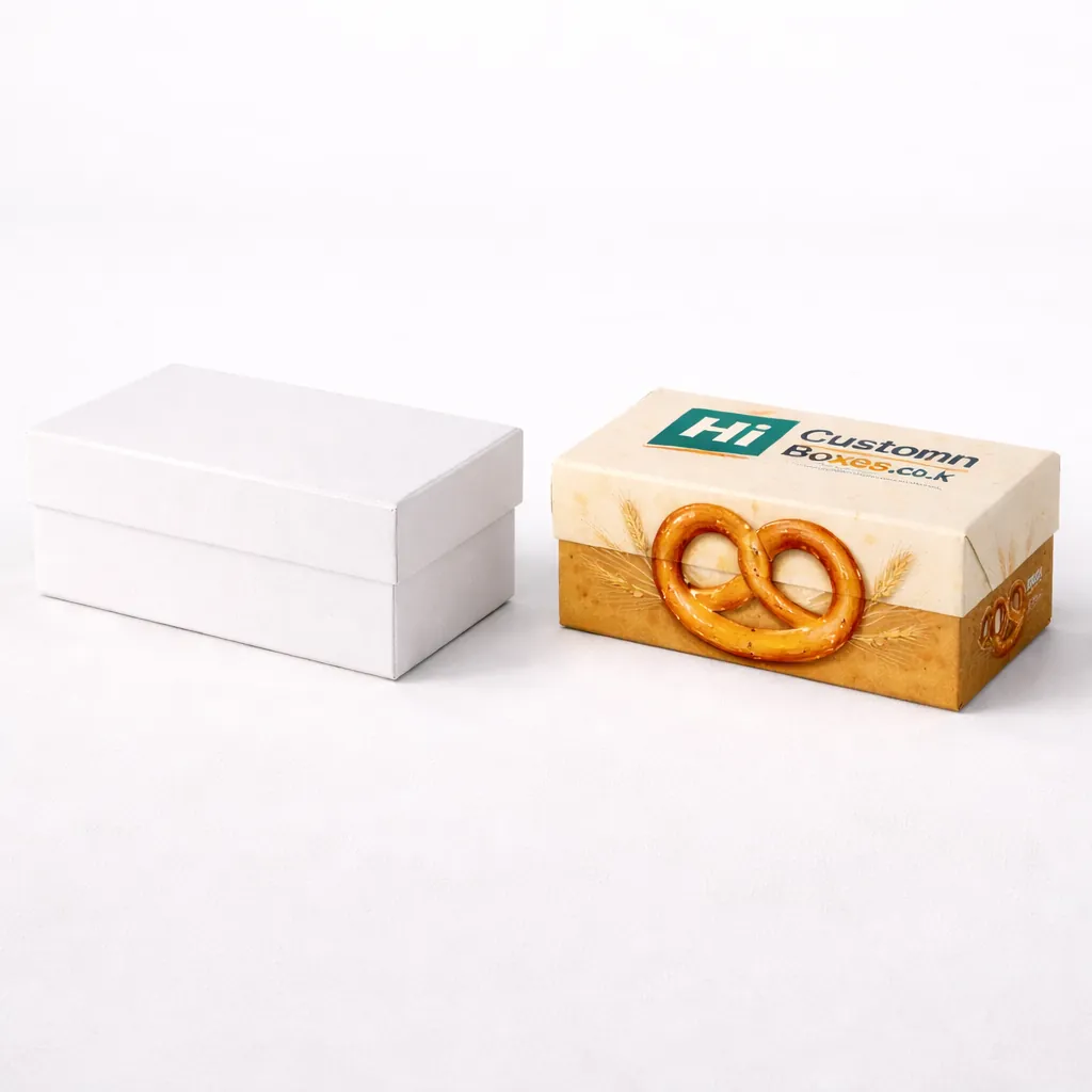 Two open vertical cardboard boxes, one minimalist white and one with vibrant colourful teal wave printing. class=